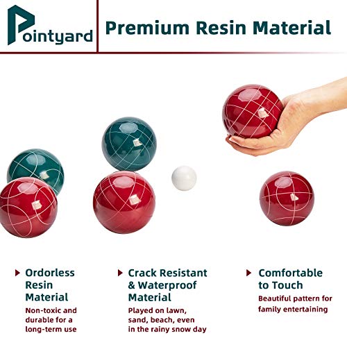 Pointyard Bocce Ball Set, 90mm Classic Bocci Ball Set with 8 Resin Bocce Balls/1 Pallino/Nylon Zippered Bag/Measuring Tape - Outdoor Family Games for Backyard/Lawn/Beach (Red & Green) - Thumbnail 4
