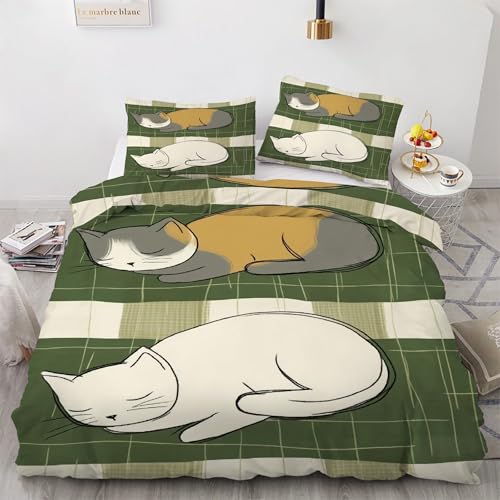 Housse de couette 240 x 260 anti-plis parure de lit chat avec fermeture eclair