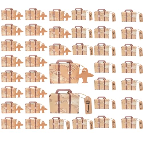 Eabdice 40 Pièces Mini Boîte de Valise Boîte de Bonbons, Vintage Boîtes à Bonbons, Valise avec étiquettes et Ficelle en Toile de Jute pour Mariage, Fête...
