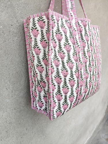 Bolso de algodón grande con diseño floral acolchado miniatura 7