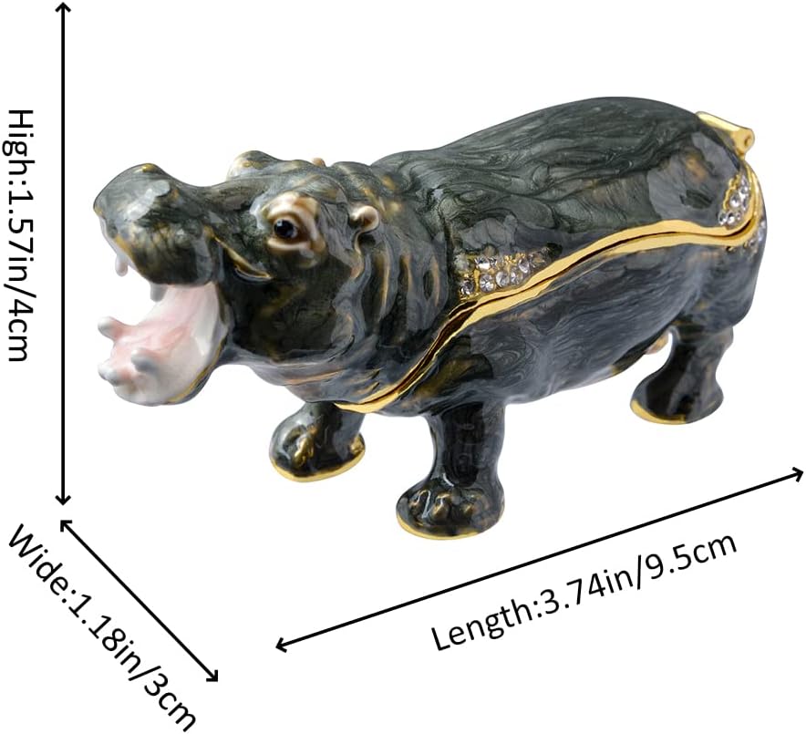 Hippo Jewelry Box Golden Jeweled Enameled Hand-Painted Hinged Hippo Trinket Box, Elegant Home Décor & Unique Gift for Animal Lovers