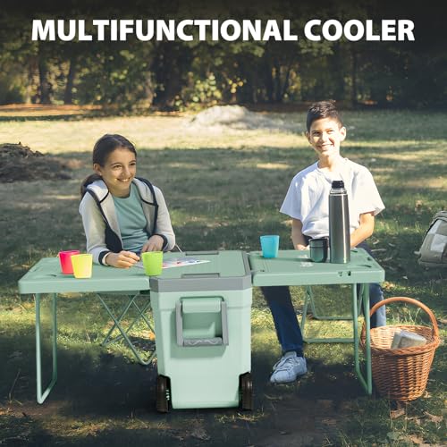 Image of 36 Quart Cooler with Wheels, Ice Chests Portable Wheeled Cooler Holds Ice up to 6 Days, Leak-Proof Outdoor Insulated Ulta-Light Hard Cooler for Camping, Beach, Boat, Fishing