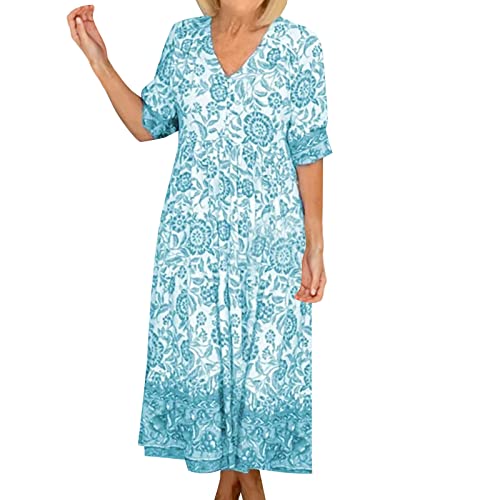 Vestido Bohemio Floral de Manga Corta para Mujer Vestido de Verano Vestido Informal con Cuello en V Vestido Largo Bohemio Vestido Cena De Empresa