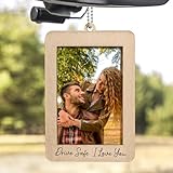 Car Decor Hanging Photo Frame, Drive Safe Wooden Car Picture Holder, Rear View Mirror Accessories For Car Decorations, Mini Car Picture Frame, Gift For Him for Her, Gift For Mom Gift For Dad from Kids