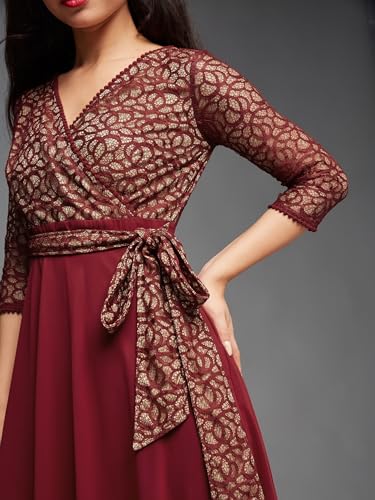 Image of Miss Chase Women's Round Neck Cap Sleeves Lace Knee -Long Skater Dress