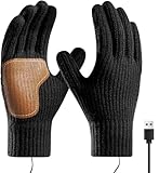 WEQNGIU Guantes calefactados por USB para Hombres y Mujeres, Manoplas térmicas, Guante de Punto, Guante térmicos con Dedos completos, Pantalla táctil para Ordenador portátil, Guantes cálidos