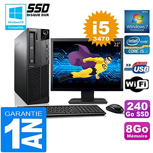 PC M92p SFF Core I5-3470 RAM 8Go Disco WiFi W7 Schermo 22 rigenerato 240 GB solid state drive