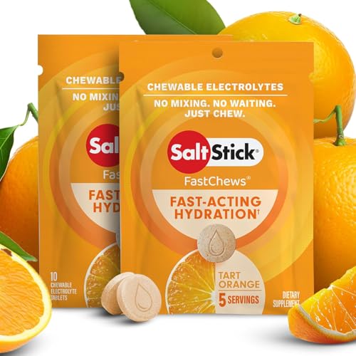 SaltStick Fastchews Electrolyte Replacement Tablets for Rehydration Exercise Recovery Youth & Adult Athletes Hiking & Sports Recovery 2 x Packets of 10 Tablets (Tart Orange)