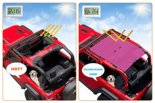 Shadeidea Sunshade Top for Jeep Wrangler Top Shade JL (2018-2023) 2 Door Sun Shade Front and Rear - Pink Mesh Screen Top Cover UV Blocker with Grab Bag - 10 Year Warranty - Thumbnail 2