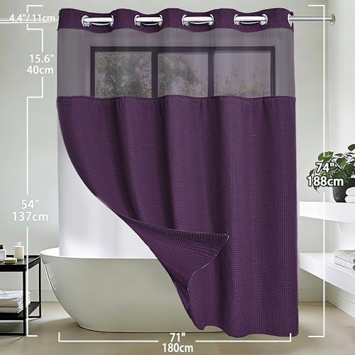 Conbo Mio Fabric Waffle Weave Hotel Shower Curtain with Snap in Liner for Bathroom Waterproof Machine Washable Shower Curtain (Waffle-Purple,71W x 74H) by Conbo Mio - Image 7