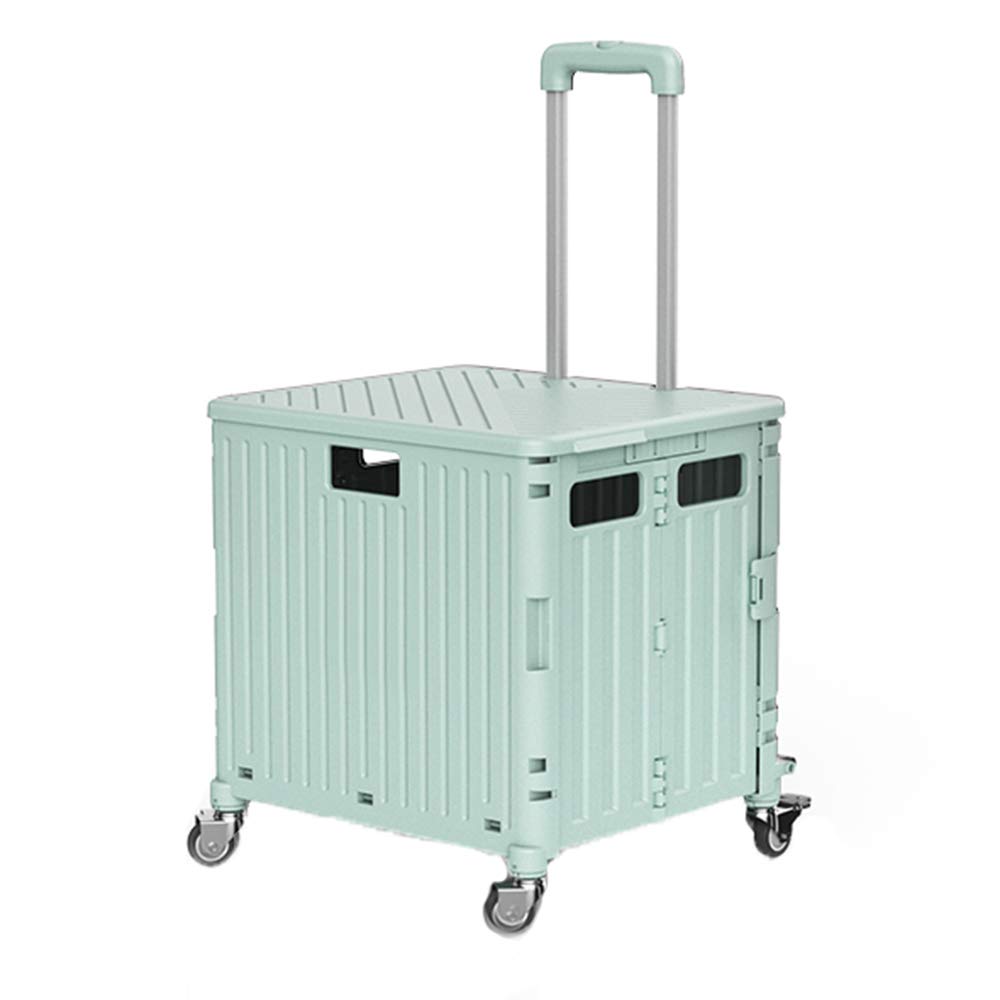 Carrito utilitario con 4 ruedas, carrito rodante resistente con sistema de freno para compras y oficina, carretilla de mano portátil para equipaje, diseño verde