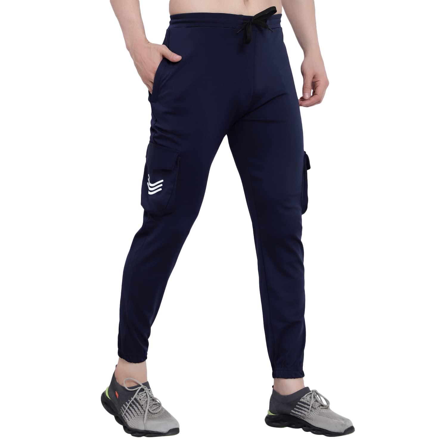 BLUE STAR SHARK Men's Premium Lycra Stretchable Cargo Joggers | Regular Fit, Stylish Track Pants with Pockets | Soft Smooth Feel, Logo on Front, Comfortable Everyday Wear