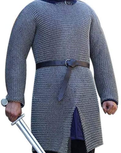 Image of AnNafi Medieval Hauberk Chainmail Full Sleeve Shirt Mild Steel 10 mm Butted Ring | Reenactment Cosplay Costume