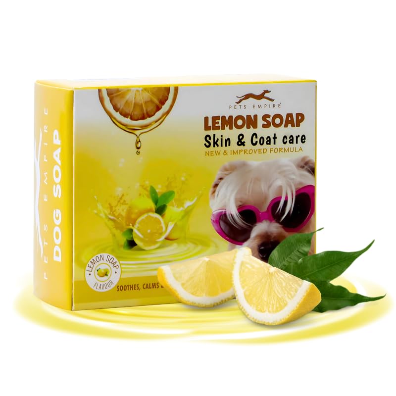 PETS EMPIRE Natural Handmade Dog Soap, 100g (Pack of 3) - Gentle & Nourishing Lemon Pet Soap Bar for Healthy Skin & Coat | Antibacterial & Fur Brightening Dog Grooming Organic Soaps for All Breeds