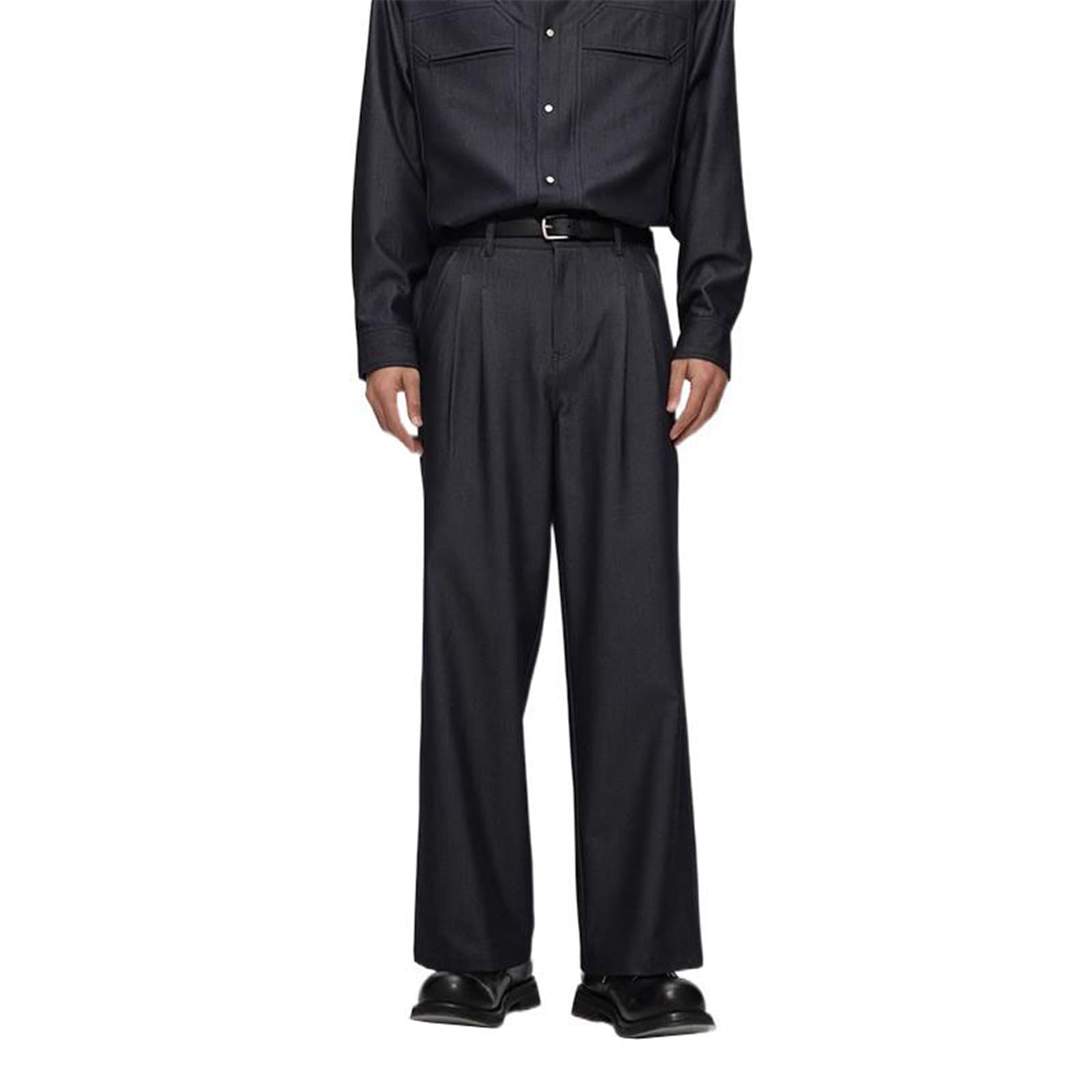 Mens Suit Pants Denim Patchwork Straight Leg Loose Summer Casual Office Pants for Men