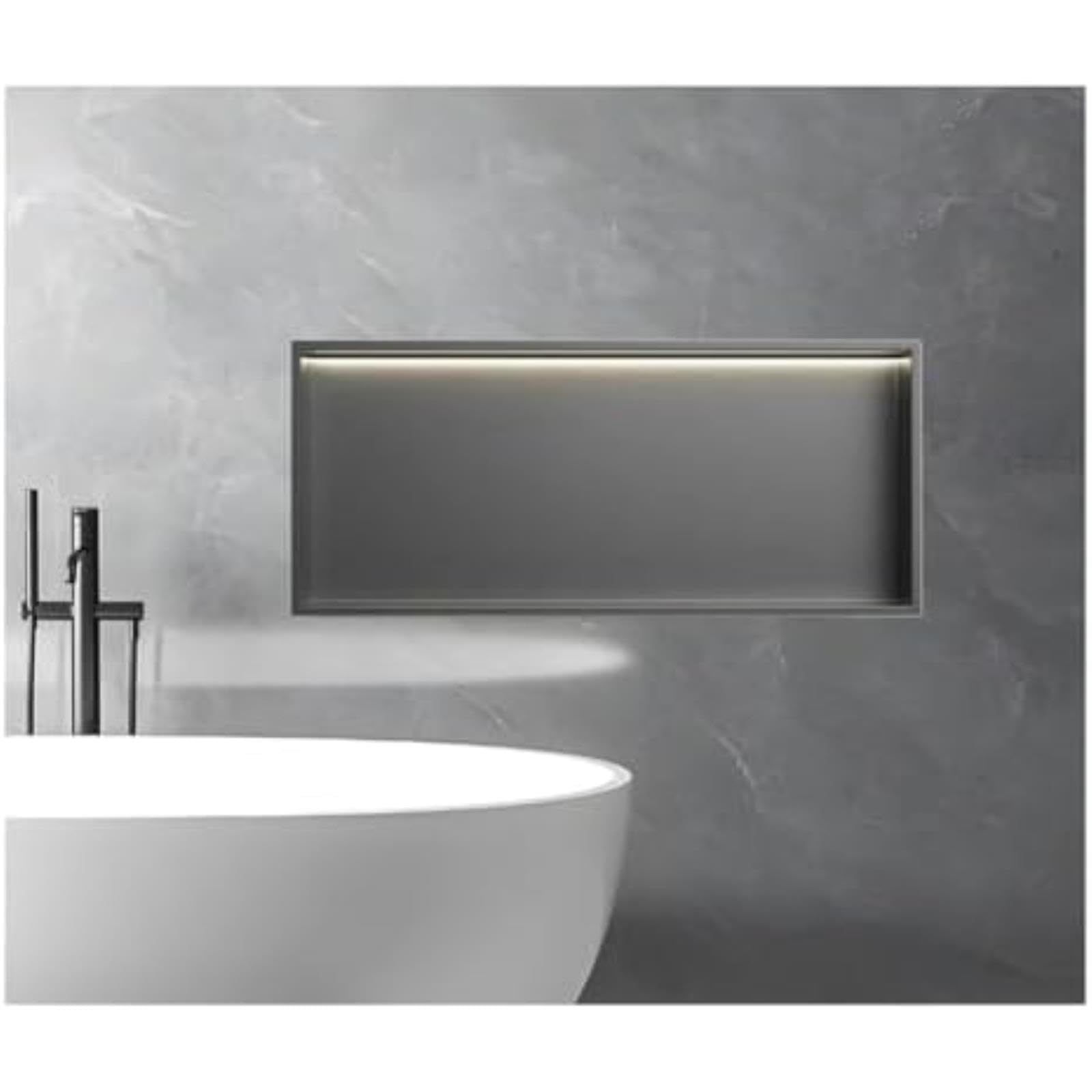 VITIWEDTY LED Recessed Stainless Steel Shower Niche Wall-Inserted Waterproof Bathroom Shelf with Light Space-Saving Storage Caddy Grey 92x32x12