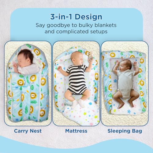 Image of Mee Mee 3 in 1 Baby Carry Nest Sleeping Bag & Mattress (Blue)