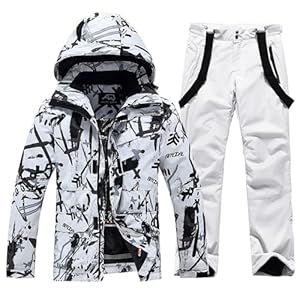 ALSOGO Herren Skianzug Ski Jacke und Hose Set Wasserdichter Schneeanzug Snowboard Jacke Hose Skikleidung Für Männer BBW-White L