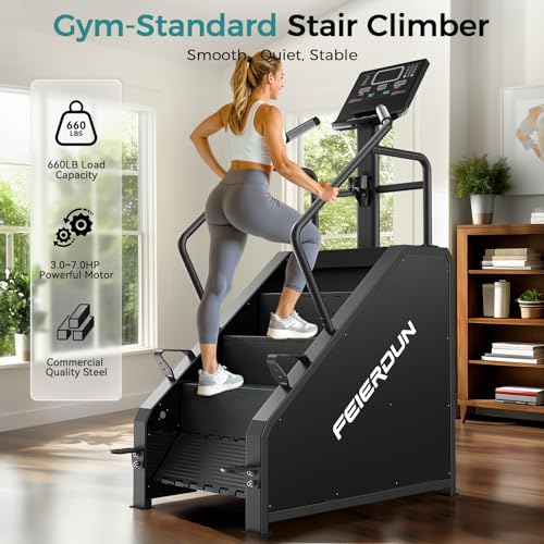 Image of FEIERDUN SC3 Stair Stepper Machine for Home Gym, Commercial Grade Stair Climber with LED Screen, Stair Machine with 15 Speed Levels for Cardio and Lower Body Workout, 660LBS Capacity, 24-164 Steps /Min
