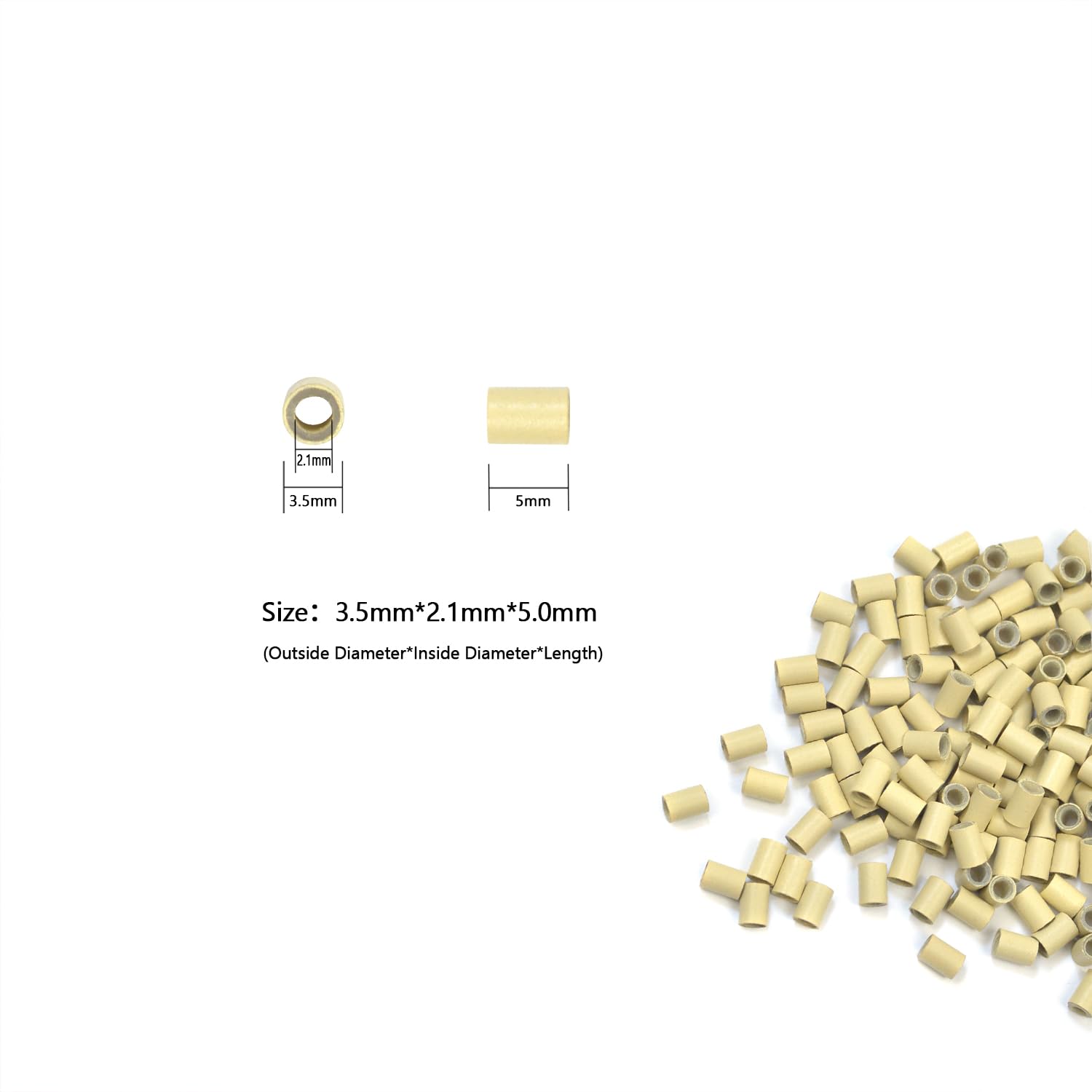 3.5 mm Copper Tube Micro Link Beads with Silicone Lined Micro Ring Hair Beads for I-Tip Hair Extensions (1000 Pcs Blonde) - Image 3