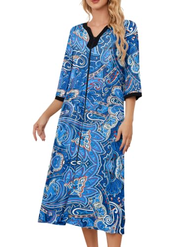 Image of PITINAN Robes for Women Zipper Front Moomoo Housecoats with Pockets S-3XL
