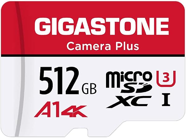 Gigastone Karta pamięci 512 GB szeregowa kamera Plus, prędkość odtwarzania do 100 MB/s. idealna do kamery Full HD Gopro Drone Android, karty A1 Micro SDXC z mini etui i adapterem SD.