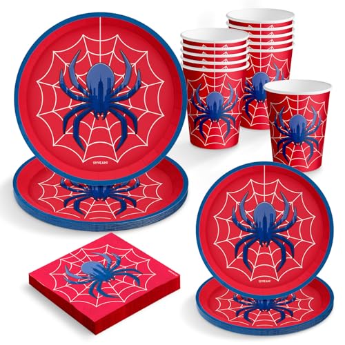 OH YEAH - Kit louça descartável Spider festa de aniversário 6 pessoas - 42 peças - pratos, copos e guardanapos descartáveis - decoração louça de aniversário infantil temático - kit mesa
