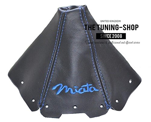 The Tuning-Shop Ltd for Mazda Mx-5 Mk2 NB 1997-05 Shift Boot Black Leather Blue Miata Embroidery