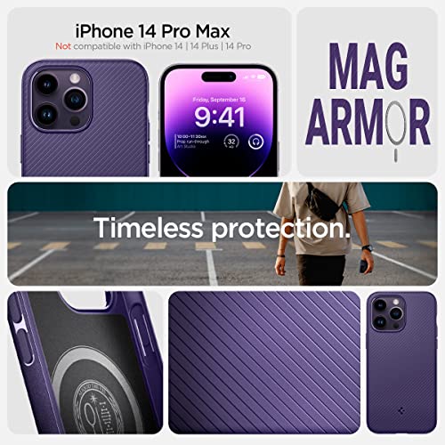Spigen Mag Armor Magfit Back Cover Case Compatible with iPhone 14 Pro Max (TPU + Poly Carbonate | Deep Purple) - Image 4