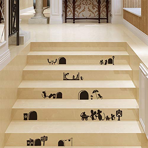 Staircase Decal Stair Mural Decals Diy Tile Decal Waterproof Home Decoration Family Stair Decal Wall Decoration Sticker Creative Building Stairs Sticker Decal (Cartoon Mouse) #TOP1