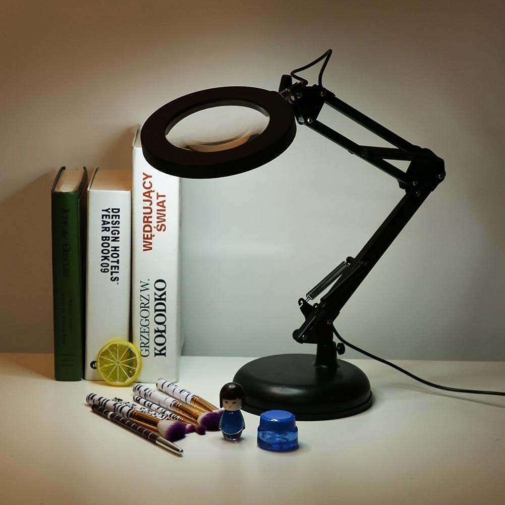 Lupa con luz 5X, lupa con iluminación, lupa de lectura, lámpara de lectura, lámpara de lectura, cristal de aumento, lupa de joyería, lámpara cosmética con soporte