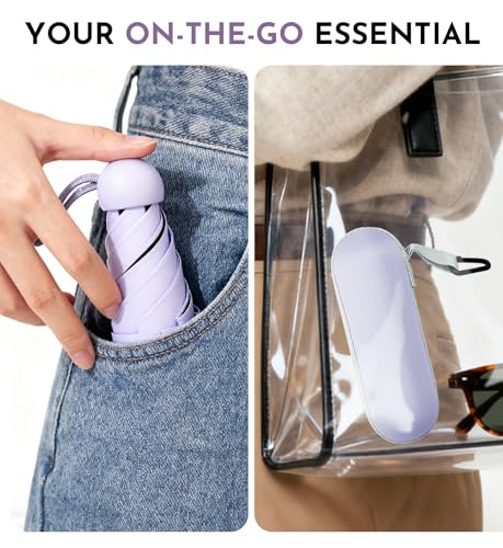 Image of LILAC Mini Travel Umbrella for Rain - 43 inch Large Coverage Small Compact Umbrella, Reinforced Strong Frame, Lightweight Portable Parasol with UPF 100+ UV Protection, Gifts for Adults, Seniors & Students
