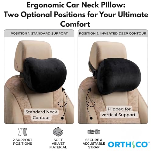Image of Car Neck Rest Pillow Pack of 2, Memory Foam Ergonomic Neck Pillow for Car Seat Head Support, Universal Neck Rest for Car Driver Or Passenger, Black, 1 Year Warranty
