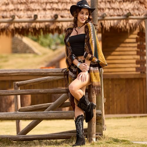 Image of IUV Suede Cowboy Boots For Women Chunky Heel Pointed Toe Cowgirl Boots
