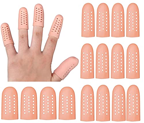 16 PCS Gel Finger Cots,Finger Protectors,Finger Caps with Hole, Finger Cot Protectors Sleeves for Trigger Finger, Finger Cracking, Hand Eczema, Finger Arthritis