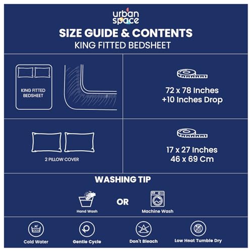 Image of Urban Space Serene 200 TC 100% Cotton Elastic Fitted Bedsheets King Size With 2 Pillow Covers, King Size Bedsheet Floral(Meadows Buttercream, Size 72 X 78 Inches)