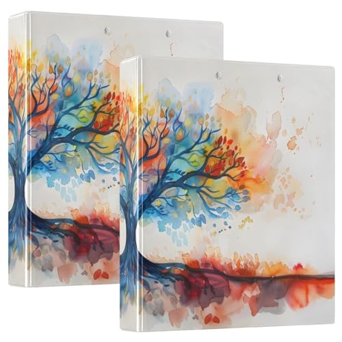 Image of Watercolor Tree Life 3 Ring Binder with 2 Interior Pockets 1.5 inch Binders 3 Ring Heavy Duty Fit 8.5 inch x 11 inch Letter Size for Office School, 2 Pack
