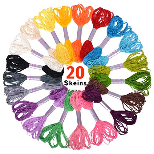 Paquete 20 Madejas de Hilo para Bordar Premium, Pulseras de la Amistad, Kit De punto de Cruz, Arte de Cuerdas - Excelente para Coser y Puntadas de Aguja, Trabajos de Acentuación