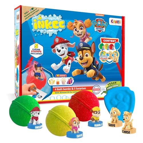 INKEE Coffret de bain PAT PATROUILLE - Set de bain avec 4 boules de bain et 5 figurines Pat...