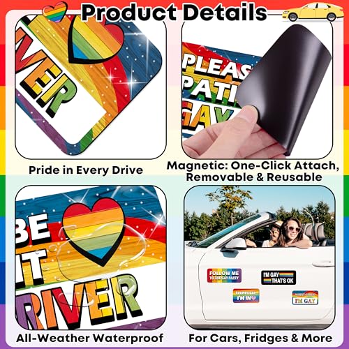 Image of 16PCS Gay Pride Car Bumper Magnets: Funny Rainbow Decals Bulk for LGBT Parade, Truck, Fridge, Cruise - Prank Gift Idea (Retro Style)