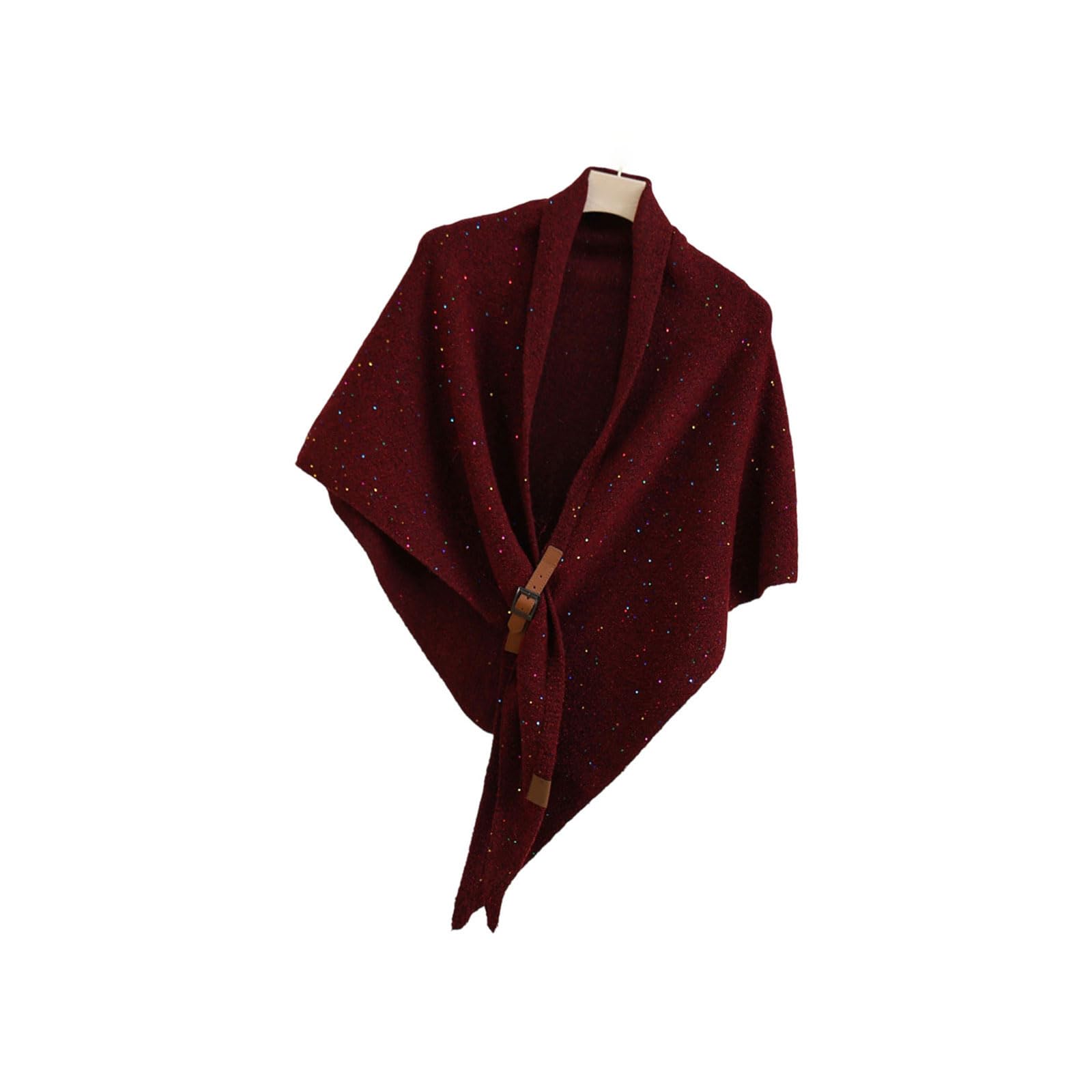 MICFENY Color Wool Blend Triangular Stole With Leather Clasp Warm Soft Scarf Wrap For Women Lady Winter Autumn Accessory