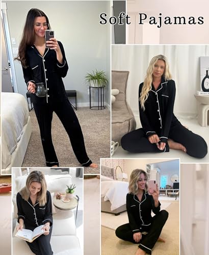Image of Women's Pajama Sets Long Sleeve Sleepwear Button Up Shirt With Pajama Pants Soft Pjs Lounge Sets