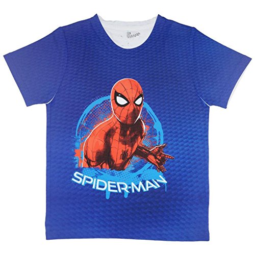 Image of Marvel Spiderman by Wear Your Mind Boy's Printed Regular fit T-Shirt (DSM0027 8-9Y) Blue