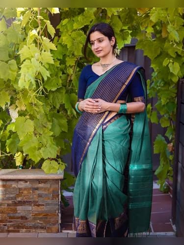Image of DEVIKA TEXTILES Aradhana Sharadha Green Narayanpet Pure Cotton Saree | Elegant & Comfortable Saree for Women