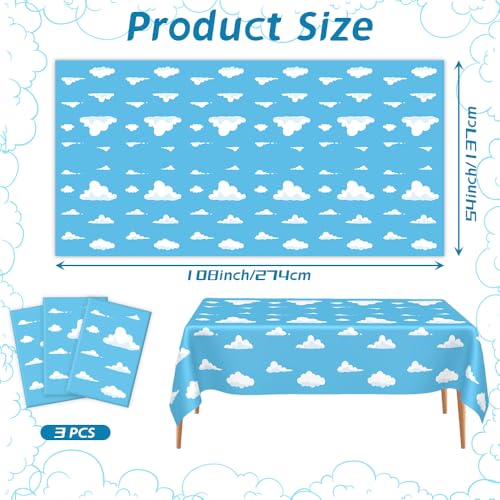 Image of 3 PCS Blue Sky and White Clouds Tablecloth Birthday Party Supplies 54 x108 Inch Cartoon Story Table Cloth Plastic Sky Clouds Backdrop Tablecover Cartoon Table Banner for Baby Shower Boy Girl Birthday