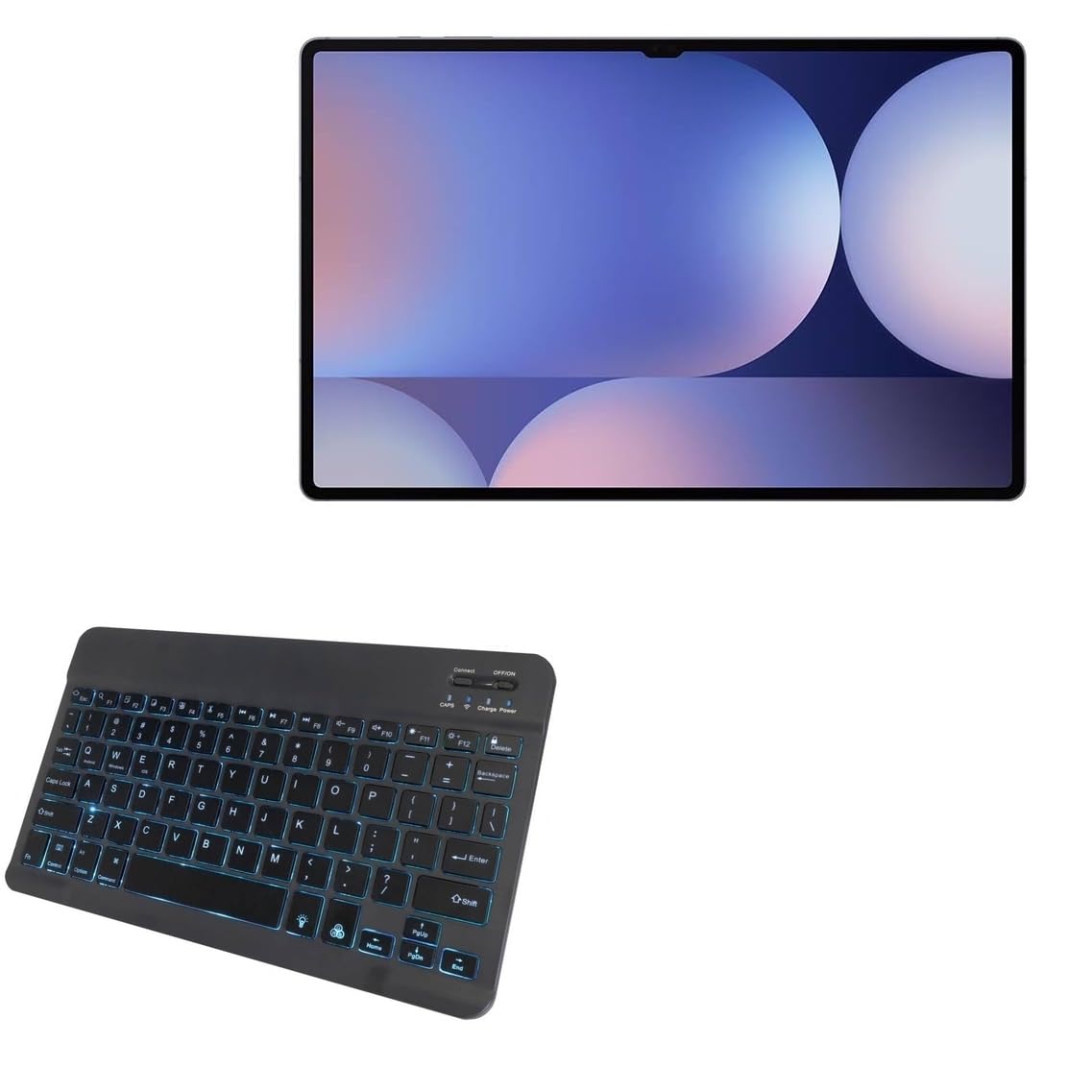 BoxWave Keyboard Compatible with Samsung Galaxy Tab S10 Ultra - SlimKeys Bluetooth Keyboard - with Backlight, Portable Slim LED 7 Colors - Jet Black