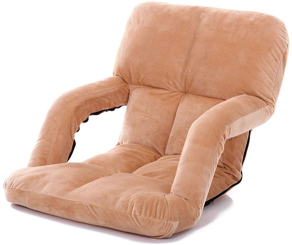 Silla portátil de suelo con reposabrazos y respaldo, diseño ergonómico para lectura, yoga y meditación, sofá plegable acolchado para niñas, regalo elegante para ventana de bahía, color rojo y caqui