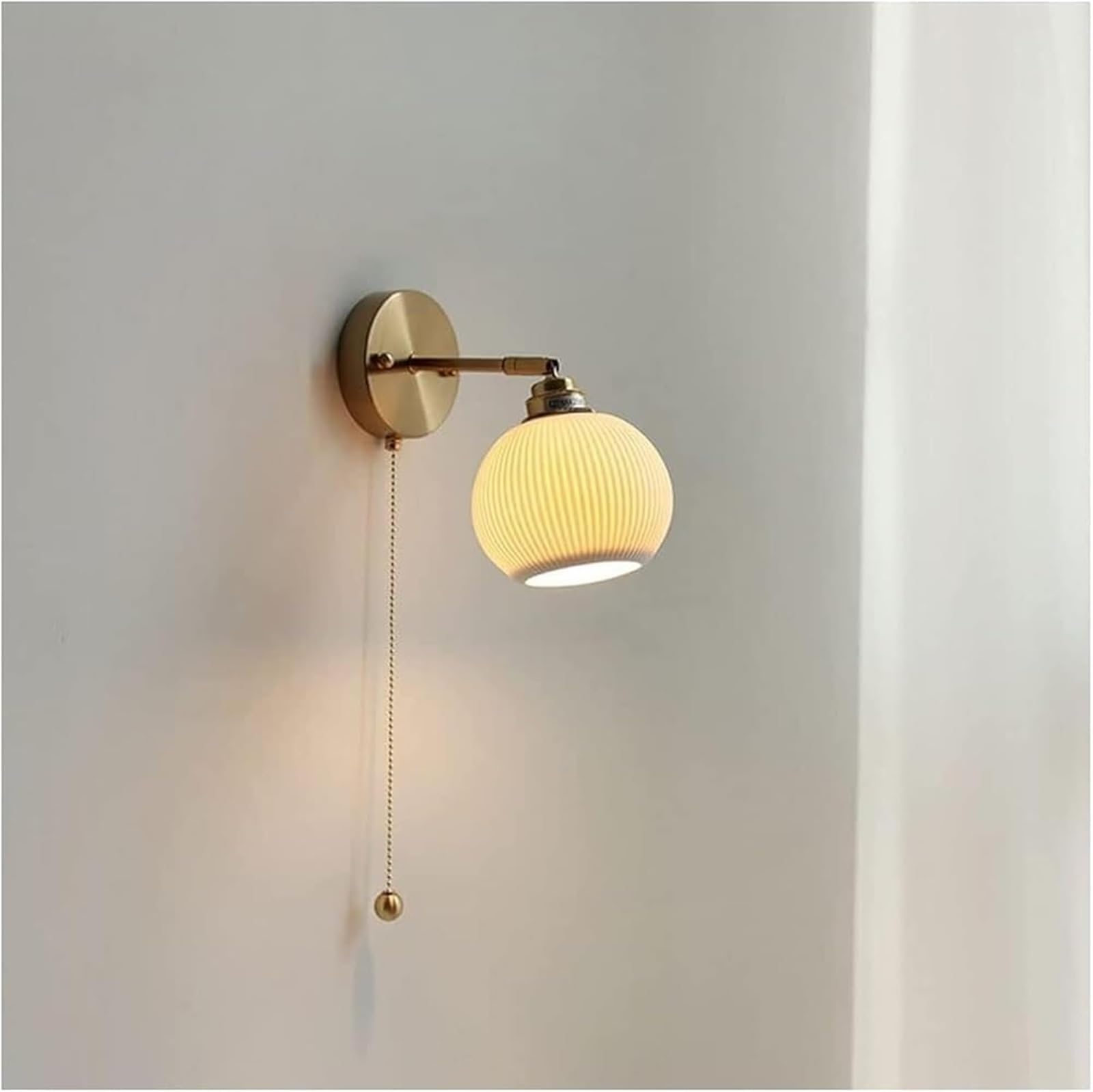 KBUUKYYXouy Wall Lamps Indoor Brushed Brass Adjustable Wall Lamps with Switch White Ceramic Shade E27 Wall Sconce Bedroom Bedside chandalier