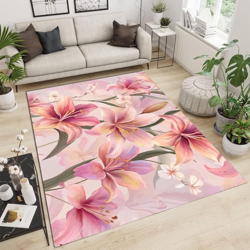 Tapis rose clair lavable pour salon | Moquette douce 120×180cm sans risque de glisse