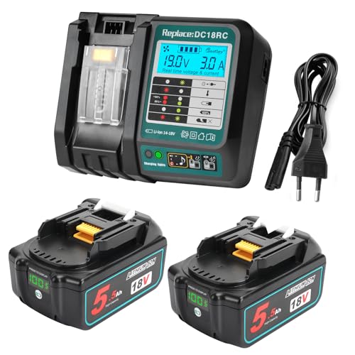 Powarobor 2x BL1850B 18V 5.5Ah Batteria di ricambio agli ioni di litio Compatibile con Makita 18Volt...